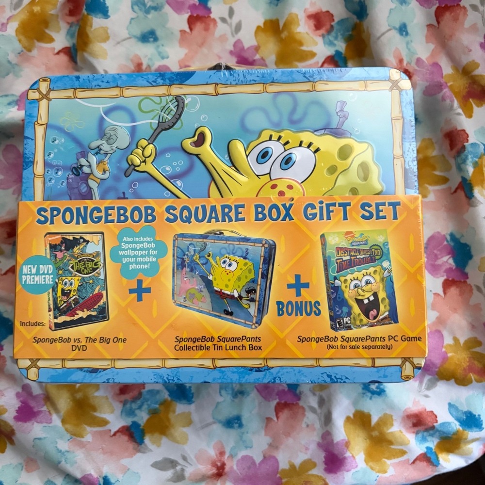 SpongeBob SquarePants Gift Set Tin Lunch Box DVD PC Game New Sealed 2009